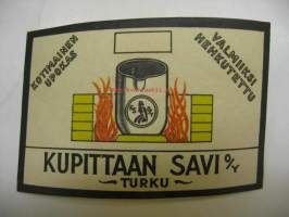 Kupittaan savi Oy upokas -etiketti
