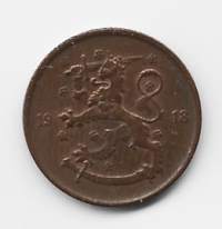 5 penniä  1918 kolikko