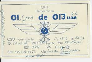 QTH Hämeenlinna   DX-yhteyskortti,  radioamatöörikortti  radioamatööriyhteyskortti     1950 luku