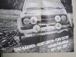 Timo Mäkinen - Henry Liddon - Ford Escort - Voittajia RAC-rallissa 1973-1974-1975 - Vauhdin Maailma -lehden juliste