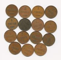 Tsaarin ajan 5 penniä kokoelma   1866-16   yht   15 erilaista