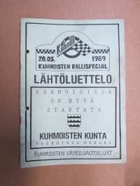 Kuhmoisten Rallispecial 20.5.1989 -rallikisa / moottoriurheilukilpailu, käsiohjelma / lähtöluettelo