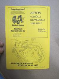 JM-SM-Liiga 1990 III alkukilpailu Kotka 9.9.1990 Jokamiesluokka  -rallikisa / moottoriurheilukilpailu, käsiohjelma / lähtöluettelo