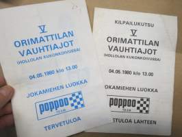 V Orimattilan Vauhtiajot (Hollola - Kukonkoivu) 4.5.1980 -rallikisa / moottoriurheilukilpailu, käsiohjelma / lähtöluettelo