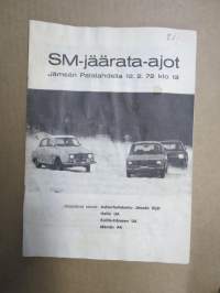 SM-jäärata-ajot Jämsä Patalahti 12.2.1972 -rallikisa / moottoriurheilukilpailu, käsiohjelma / lähtöluettelo