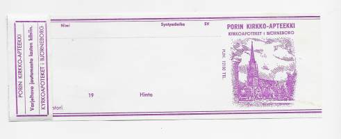 Porin Kirkko- Apteekki  - apteekkisignatuuri reseptiliuska  blanko