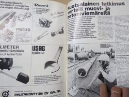 Rautakaupan Uutiset 1979 nr 8, esittelee rakentamiseen liittyviä valmistajia, tuotteita ja tavaroita mm. Strömbertg Kauhajoki tehdas, Fiskars vie metsätyövälineitä