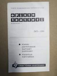 Opistoteatteri - Turun Suomenkielinen Työväenopisto 1965-1966 &quot;Yllätyslapsi&quot; -käsiohjelma, näyttelijöiden nimet ja kuvat näkyvät kohteen kuvissa