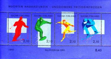 Suomi - Nuorten harrastuksia urheilu talvilajit -blokki 1991 BL8 ** postituore LAPE 1148-51 (LAPE 3€)