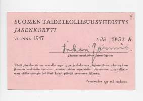 Suomen Taideteollisuusyhdistys   - jäsenkortti 1947