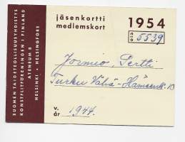 Suomen Taideteollisuusyhdistys   - jäsenkortti 1954