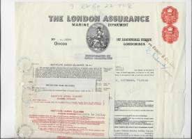 The London Assurance / Marine Department    - vakuutuskirja liitteineen 1948