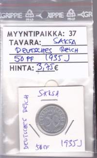 Saksa - Deutsches Reich Kolikko 50 pfennig 1935 J