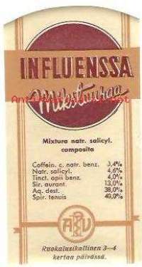 Influenssa Mikstuuraa -  lääke-etiketti, apteekkietiketti