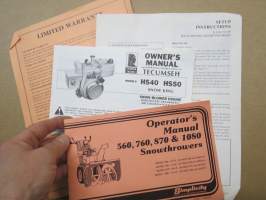 Simplicity 560, 760, 870, 1080 Snow Thrower Operator´s manual + Tecumseh HS40 &amp; HS50 Snow King Snow Blower Engine operating Instructions -lumilinko käyttöohjekirja