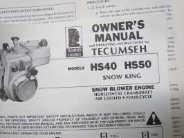 Simplicity 560, 760, 870, 1080 Snow Thrower Operator´s manual + Tecumseh HS40 &amp; HS50 Snow King Snow Blower Engine operating Instructions -lumilinko käyttöohjekirja