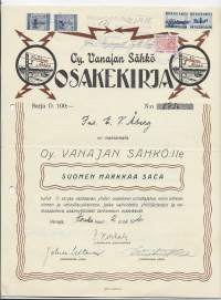 Vanajan Sähkö Oy Vanaja , osakekirja  2.5.1941