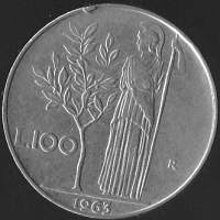 Italia 100 liiraa - 4 kolikkoa 1966, 1968. 1975, 1977