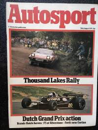 Autosport - Lehti 1979 nr 8 - Thousand Lakes Rally, Dutch Grand Prix action, Brands Hatch Aurora, F3 at Silverstone, Ford&#039;s new Cortina, ym.