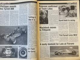 Autosport - Lehti 1977 nr 8 - Latest RAC Rally news, Tyrrell´s new GP contender, Andretti: motor racing superstar, Formula 2 review, Renault 20TS, ym.