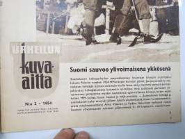 Urheilun Kuva-aitta 1954 nr 2, Mäenlaskija MM Matti Pietikäinen &amp; Falun kunnian päivät, Pikaluistelu EM Davos, Jääkiekkoilun taktiikkaa, Jalkapalloilu &amp; Englanti