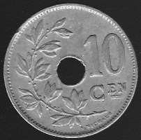 Belgia  10 centimes 1920 ja  5 centimes 1925 - 2 kpl kolikko CuNi 22mm/19mm. 5 centin kolikossa korkea kakkonen!