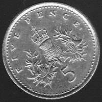 Englanti - Five pence 1992 ja 1997 kolikot