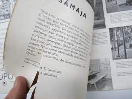 Asko 1958 nr 2, Wirkkala - rytmillistä vaneria, Kesämaja Päijänteellä - suunnittelu Arkkitehtuuritoimisto Unto Ojonen, Olli Borg pöytälevyidea vaihdettavia kankaita