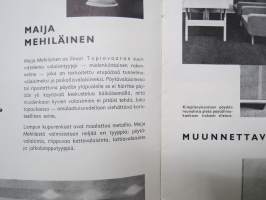 Asko 1958 nr 2, Wirkkala - rytmillistä vaneria, Kesämaja Päijänteellä - suunnittelu Arkkitehtuuritoimisto Unto Ojonen, Olli Borg pöytälevyidea vaihdettavia kankaita