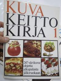 Kuvakeittokirja 1-3, osa 1. 247 ohjetta alkupalasta jälkiruokaan, osa 2. 118 juhlaruokaa, osa 3. 207 kakkua jälkiruokaa leivonnaista