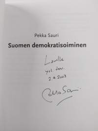 Suomen demokratisoiminen (signeerattu, tekijän omiste)
