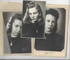 Studio Irmelin Turku - signeerattuja muotokuvia 3 kpl erä 1940 l