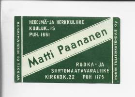 Matti Paananen   -  tulitikkuetiketti