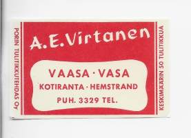 A E Virtanen Vaasa  -  tulitikkuetiketti