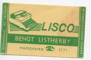 Lisco Bengt Listherby Mariehamn  -  tulitikkuetiketti