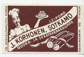 J Korhonen Sotkamo  -  tulitikkuetiketti