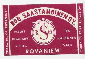 Rob Saastamoinen Rovaniemi  -  tulitikkuetiketti