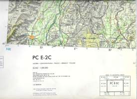 USAF Pilottage Chart  - Austria, Czechoslovakia, France,Germany, Poland kartta 105x145 cm taitettu kokoon 26x37 cm  dated 1966 litograped by ACIC 1-67