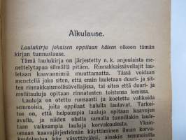 Valistuksen laulukirja, nuottipainos, sisältää nuottioppi-osuuden alussa, kaikki laulujen nimet näkyvät kuvissa