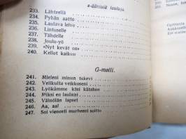 Valistuksen laulukirja, nuottipainos, sisältää nuottioppi-osuuden alussa, kaikki laulujen nimet näkyvät kuvissa