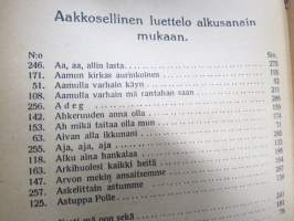 Valistuksen laulukirja, nuottipainos, sisältää nuottioppi-osuuden alussa, kaikki laulujen nimet näkyvät kuvissa