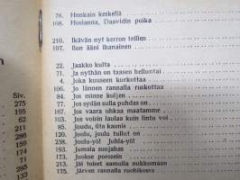 Valistuksen laulukirja, nuottipainos, sisältää nuottioppi-osuuden alussa, kaikki laulujen nimet näkyvät kuvissa