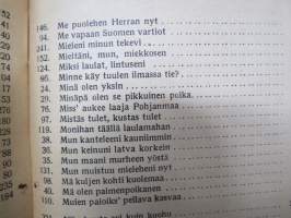 Valistuksen laulukirja, nuottipainos, sisältää nuottioppi-osuuden alussa, kaikki laulujen nimet näkyvät kuvissa
