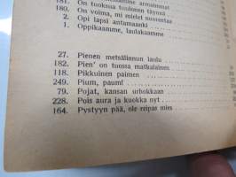 Valistuksen laulukirja, nuottipainos, sisältää nuottioppi-osuuden alussa, kaikki laulujen nimet näkyvät kuvissa