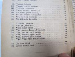 Valistuksen laulukirja, nuottipainos, sisältää nuottioppi-osuuden alussa, kaikki laulujen nimet näkyvät kuvissa
