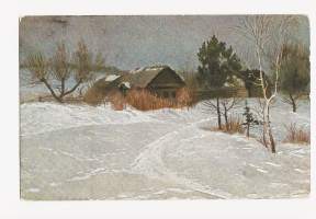 Talvinen maisema  - postikortti  kulkenut 1915 Terijoki