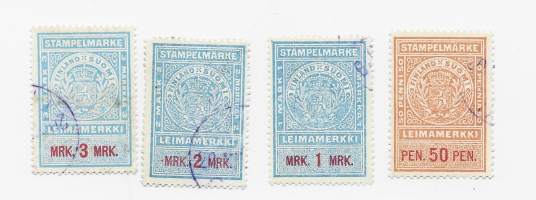 Leimamerkki m 1895  50 p, 1,2 ja 3 markkaa - leimamerkki 4 eril