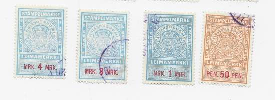 Leimamerkki m 1895  50 p, 1, 3 ja 4  markkaa - leimamerkki 4 eril