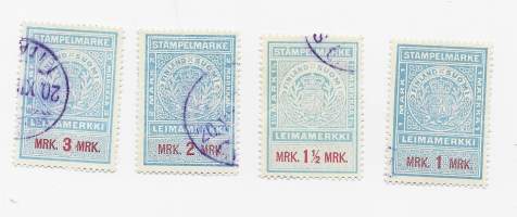 Leimamerkki m 1895  1,1 1/2 ,2 ja 3  markkaa - leimamerkki 4 eril