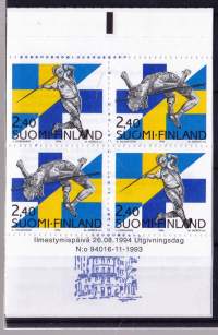Suomi postimerkkivihko V 25 Suomi-Ruotsi (yleisurheilumaaottelu) 1994 ** postituore. LAPE 1261-1262 parit (2 kpl) . LAPE 5€.